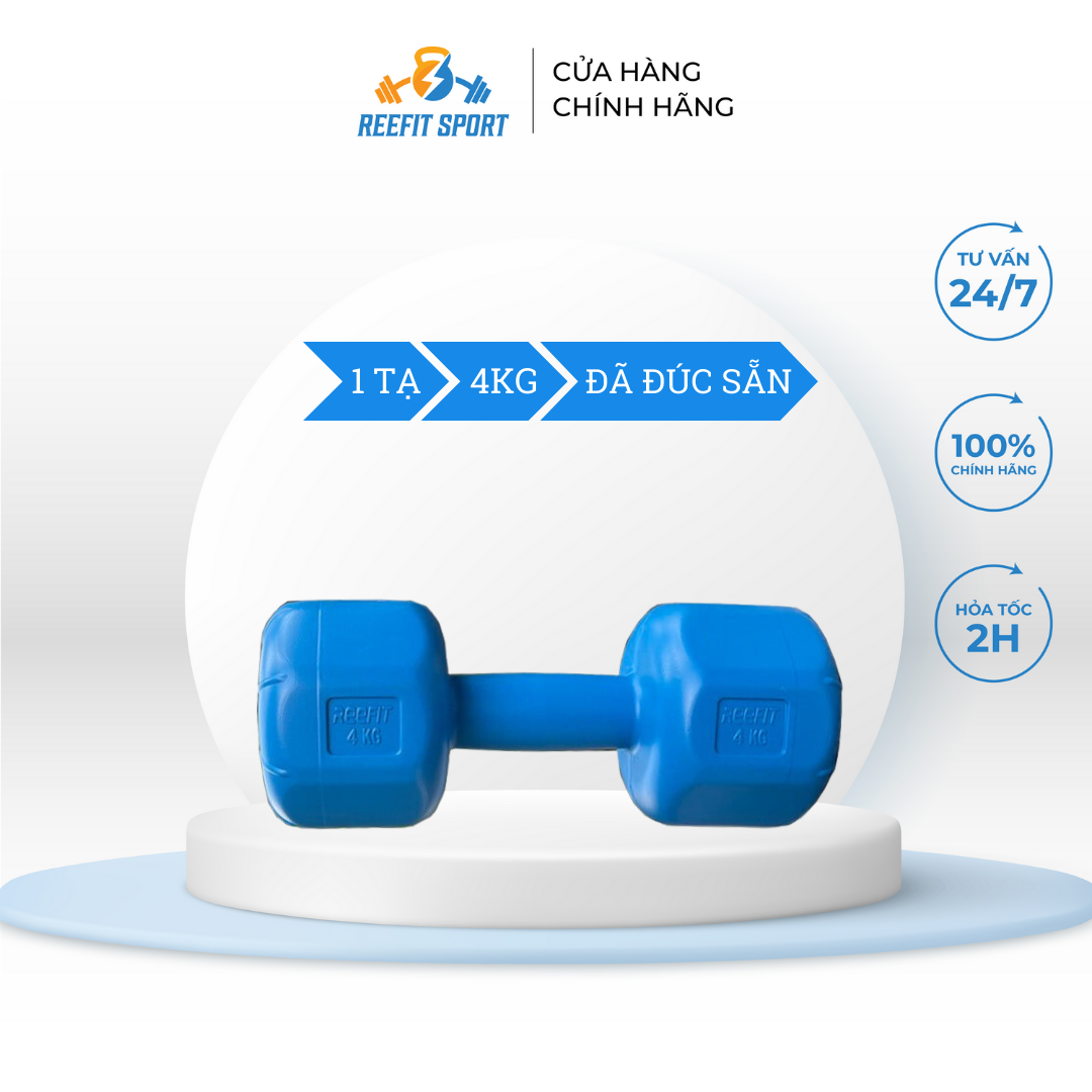 Tạ tay nhựa bát giác 4kg Reefit đã có ruột (1 cái)