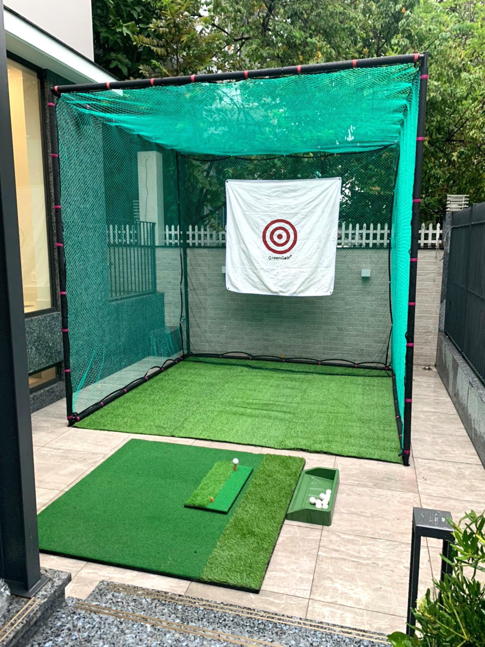 Combo Khung tập golf 2.5x2.5x2.5, Thảm tập Golf, khay đựng bóng golf, cỏ nhân tạo, bóng golf gồm 5 sản phẩm golf chất lượng