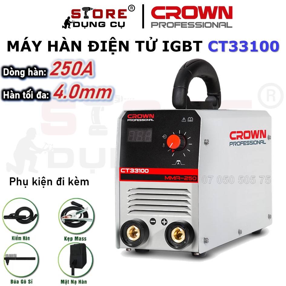 1.6-4.0mm máy hàn điện tử crown ct33100 mma-250 công suất 9.9 kva | máy hàn công nghiệp 250a hàn liên tục que 3.2mm