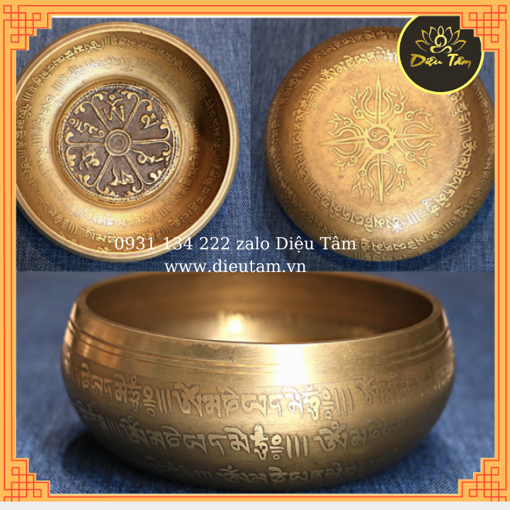 Chuông xoay nepal thủ công (handmade) - chiếc bát biết hát 1 bộ gồm đệm dùi da chuông đường kính 12.5cm