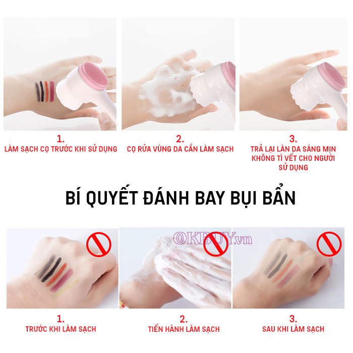 Cọ Rửa Mặt Massage 2 Đầu Cán Trắng Mềm Mại