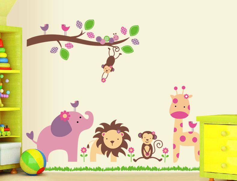 Sticker Decal dán tường kết hợp Các con thú dưới bóng cây  AY869+DF5211