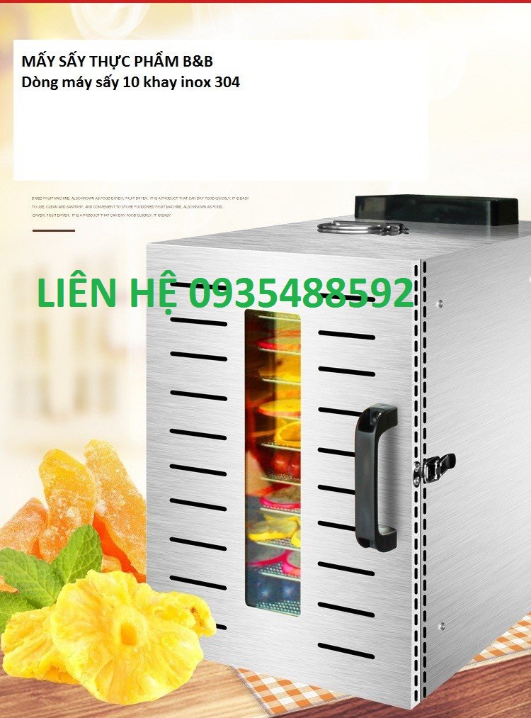 Máy sấy trái cây,sấy khô bò sấy hoa quả thực phẩm 10 tầng cao cấp bảo hành 1 năm
