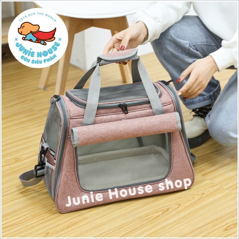 Giỏ vận chuyển chó mèo du lịch canvas hồng