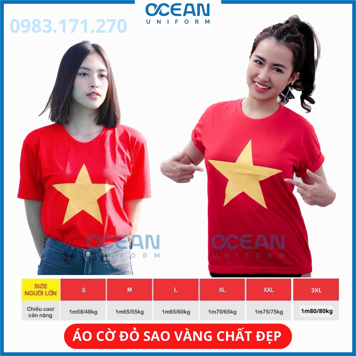 Áo Thun Cờ Đỏ Sao Vàng Nam Nữ Hàng Thường ,Vải Cotton Thường [OCEAN UNIFORM]