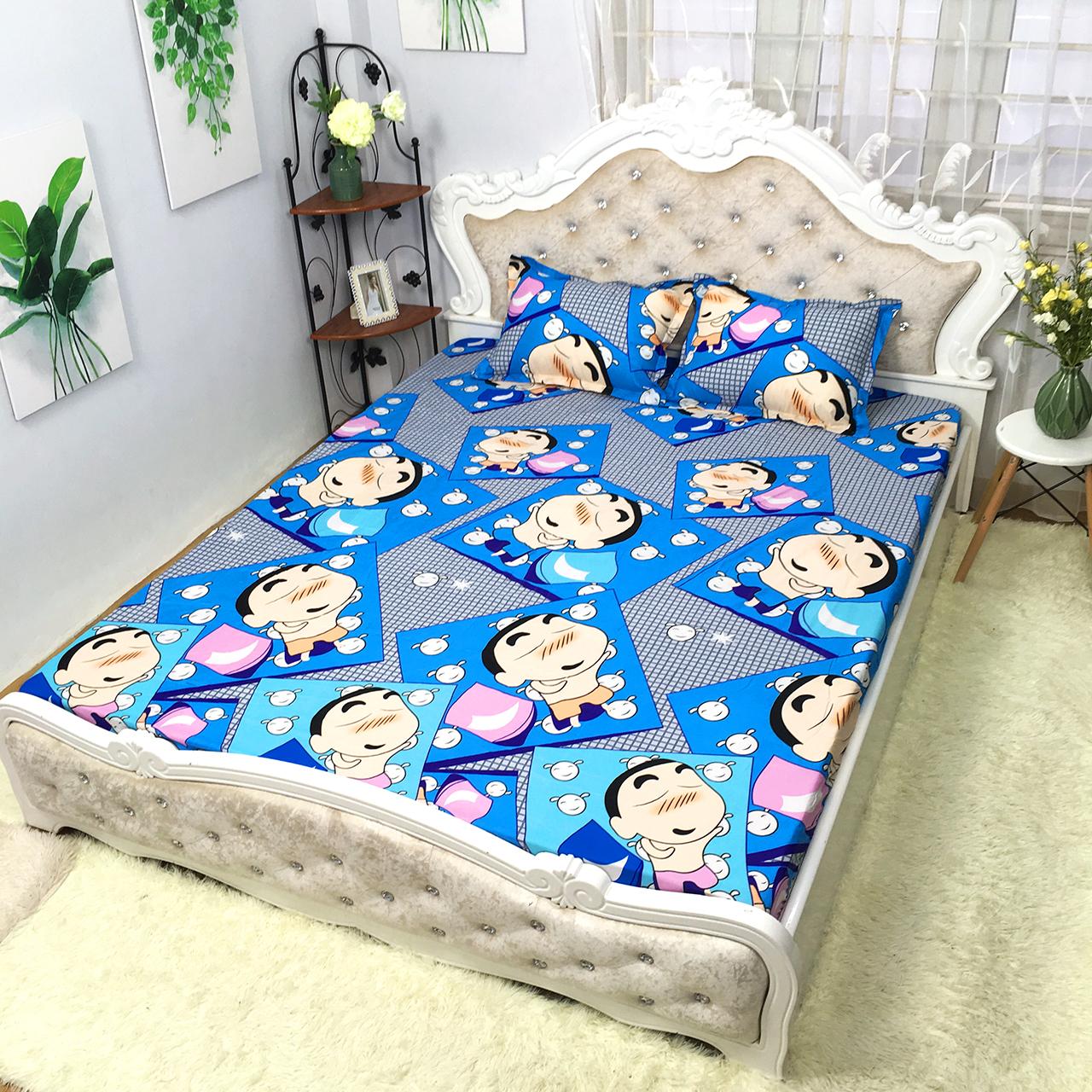 Bộ ga và 2 vỏ gối Cotton Poly Mẫu CU SHIN