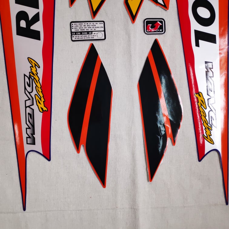 Trọn bộ tem MẪU ZIN dán DÀN ÁO xe WAVE REPSOL (XE màu đỏ)