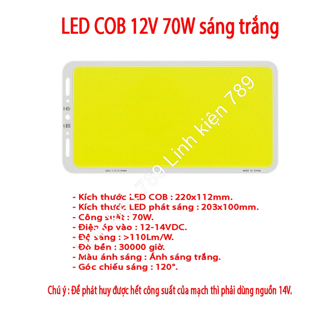Chip led cob siêu sáng 12v 70w sáng trắng - linh kiện 789
