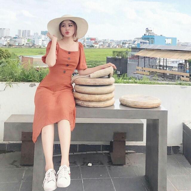 [HCM]Đầm cam tay Bo ( có hình khách Bo chụp)