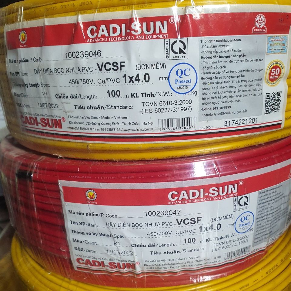 Dây điện cadisun 1x4 cuộn 100m.