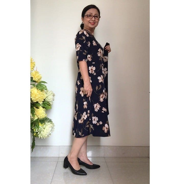 [HCM]Đầm Xòe Trung Niên Vải Lụa Nhật mềm co giãn nhẹ