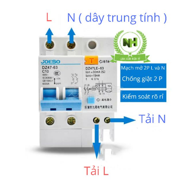 Aptomat chống giật 2 pha DZ47-63