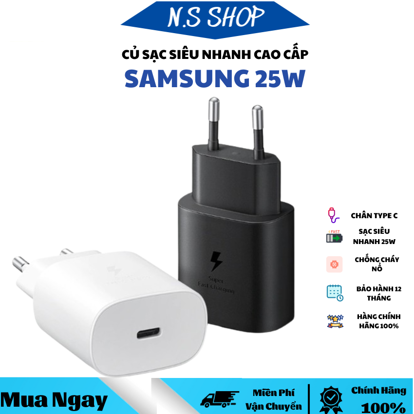 [ CHUẨN 25W ] Cốc Sạc Zin Samsung 25W Siêu Nhanh USB-C Củ Sạc Samsung 25W  Dây Sạc Chính Hãng Nhanh 