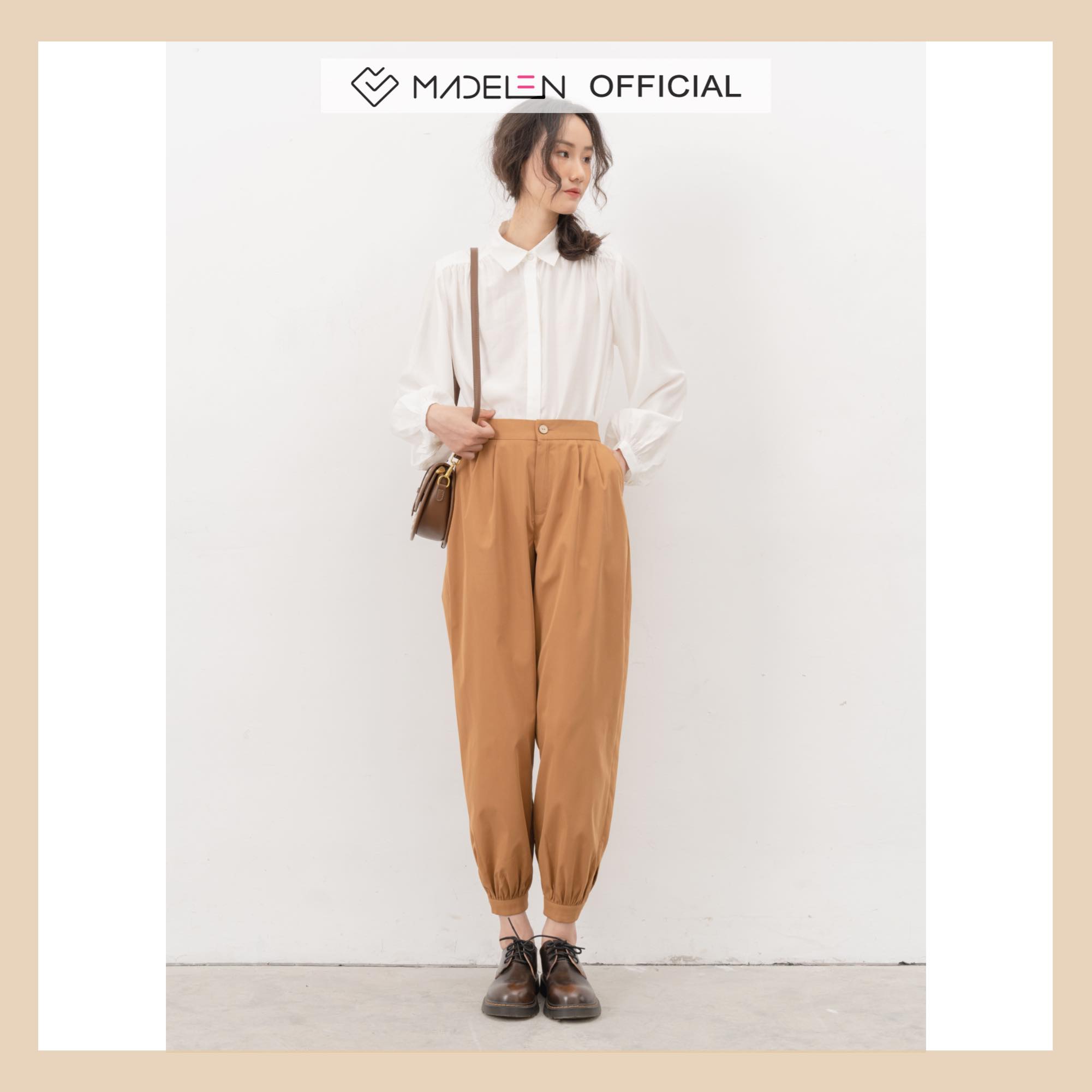Quần bom xếp ly be đáp chun sau MADELEN