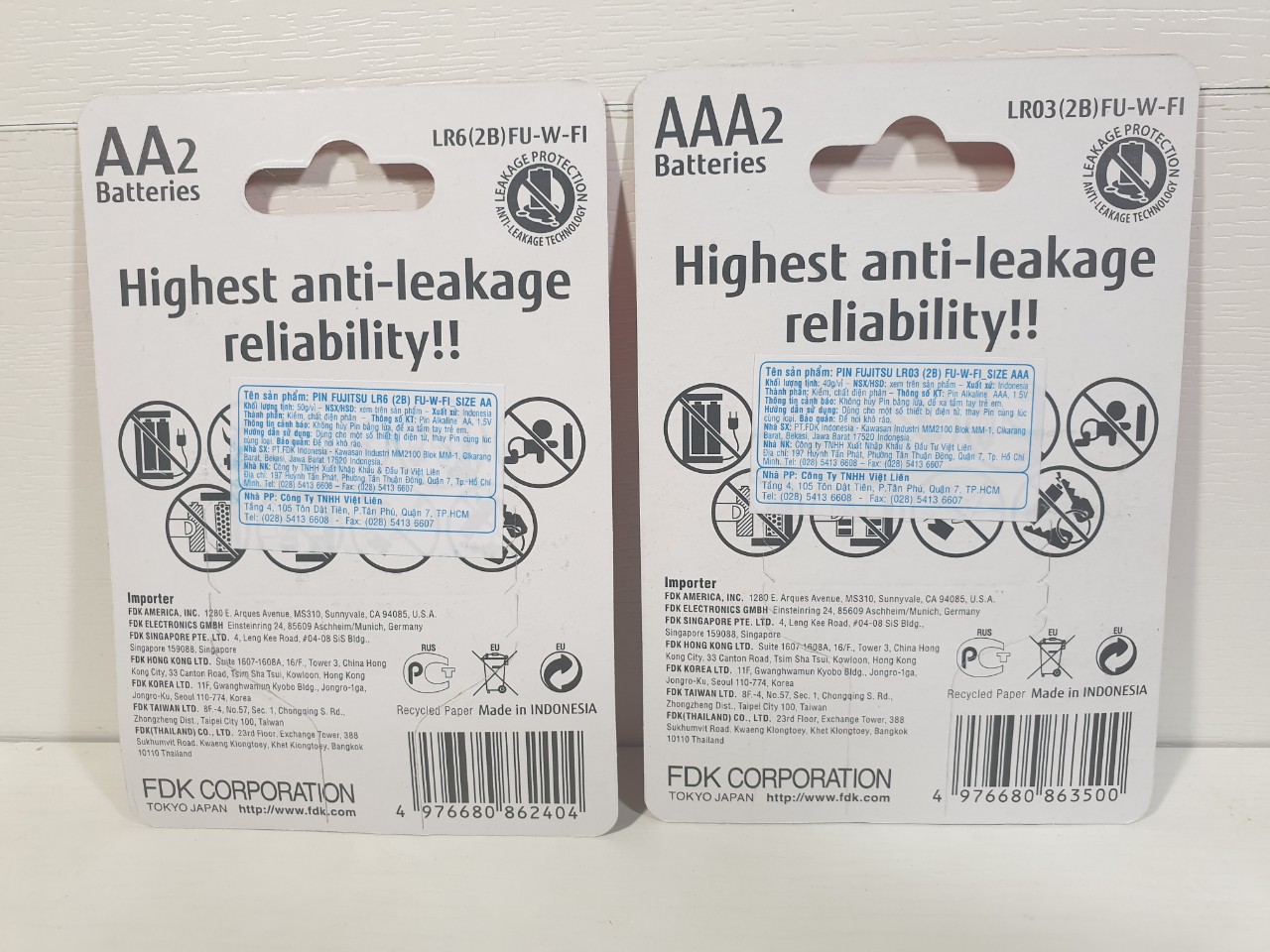 Pin Fujitsu Alkaline AA / AAA Vỉ 2 Viên (LR03/1.5V, LR6/1.5V), chính hãng