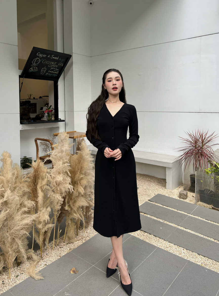 DOTTIE - Đầm thun ôm dáng dài nữ DOTTIE - Đen - D0184