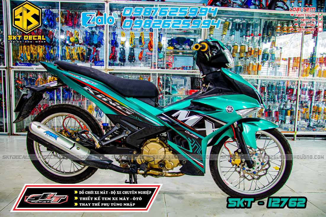 Tem trùm exciter 150 xanh đen trắng mx king