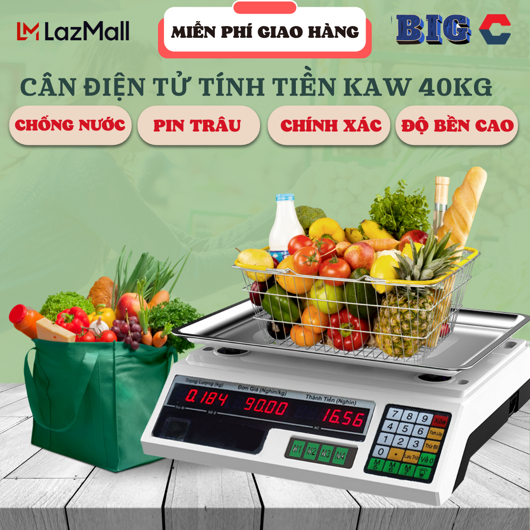 Cân điện tử tính tiền KAW K550, cân tính tiền cao cấp tối đa 40kg nhiều chức năng nhớ giá, cộng dồn, trừ bì cân chính xác bảo hành 12 tháng