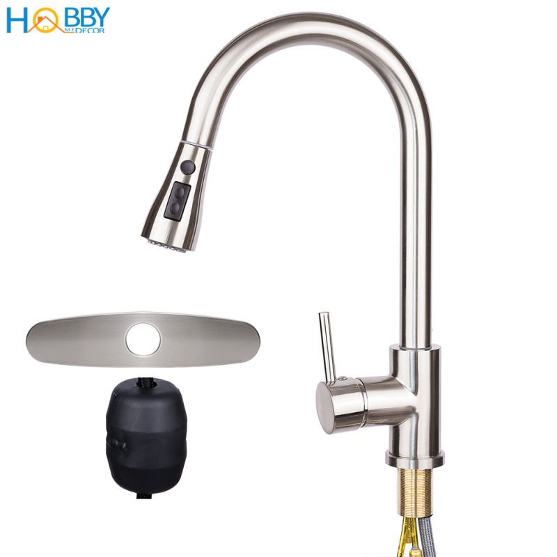Bảng giá Bộ vòi rửa chén nóng lạnh dây rút có đế lõi đồng HOBBY VDR3 - có tạ dây rút dài 75cm và 2 dây cấp - 2 chế độ phun mạnh