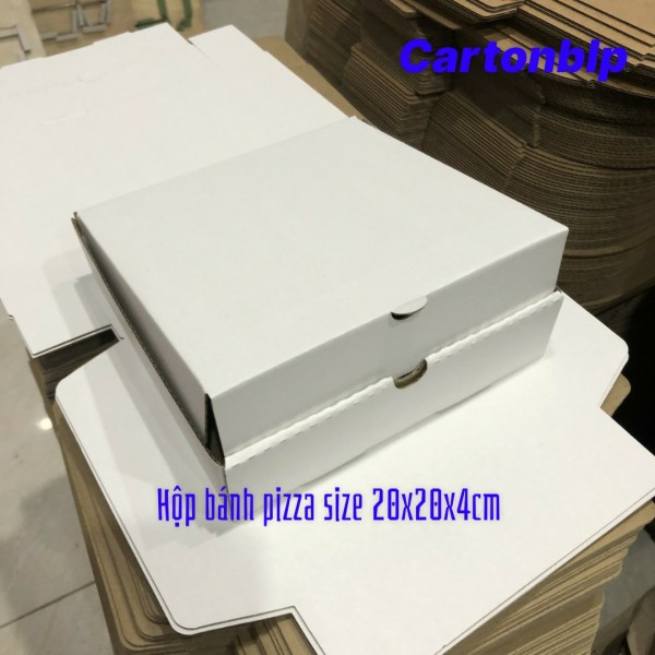 Hộp carton đựng bánh pizza size 20x20x4cm màu trắng bộ 10 hộp