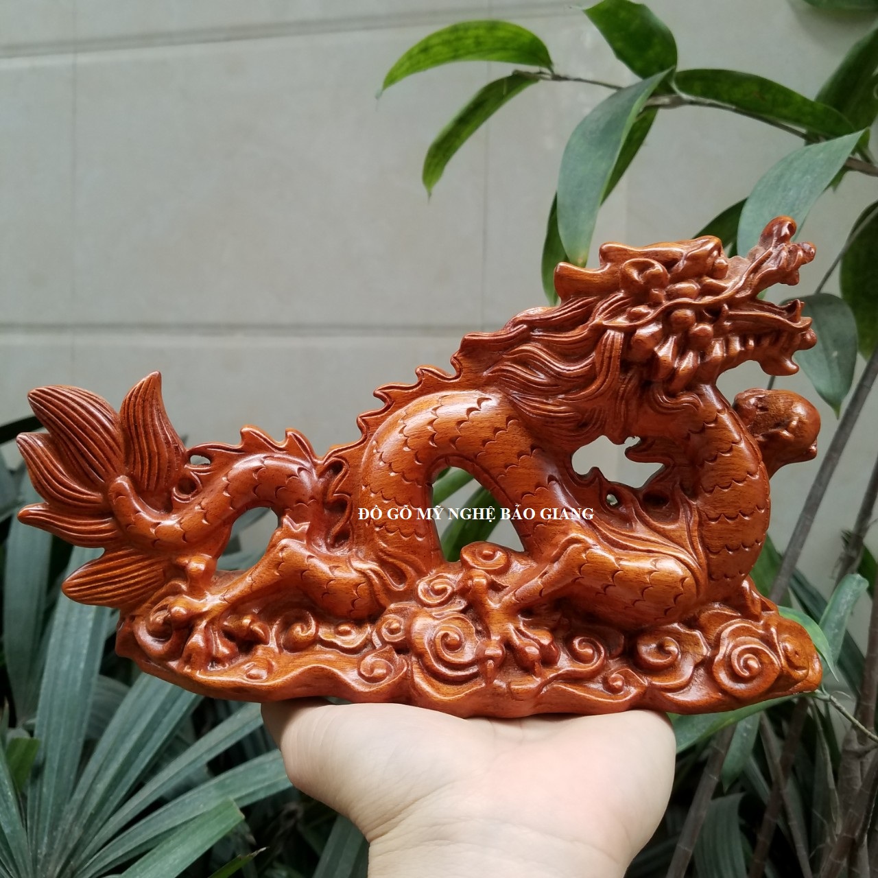 Tượng con rồng gỗ hương dài 25 cm