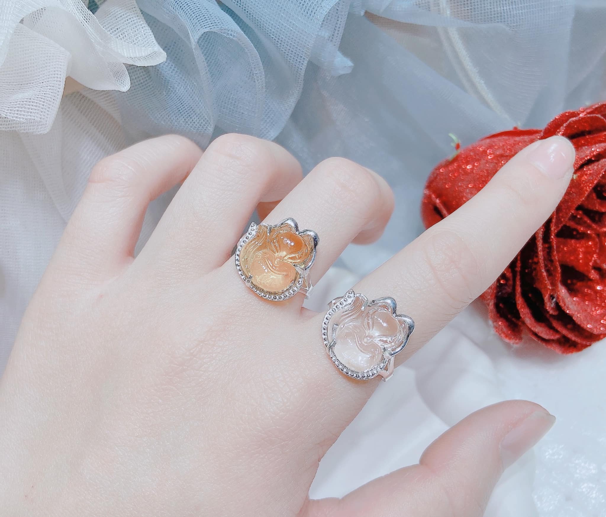 Women's Silver Ring with Fox Stone Face, Made of Silver Material Ms59