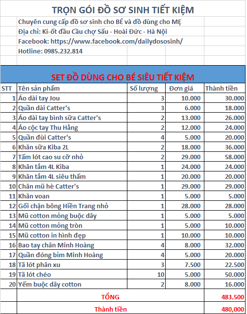 Set đồ sơ sinh cho bé trai bé gái