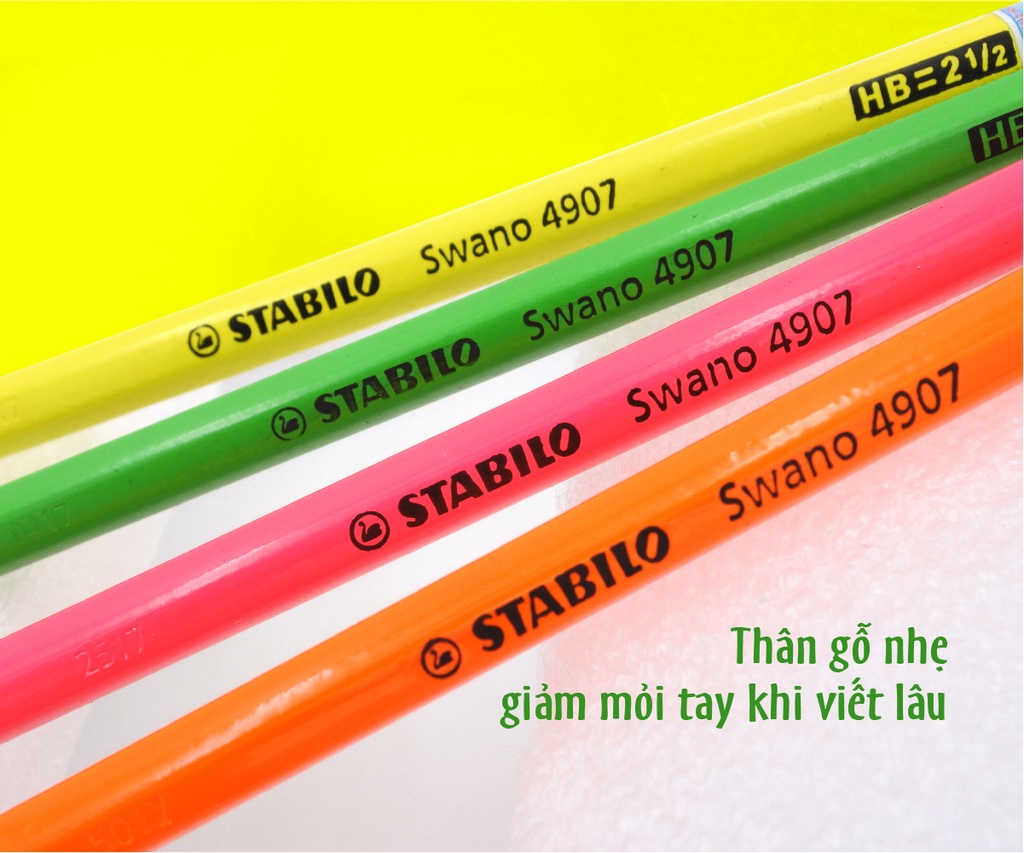Bút chì gỗ STABILO Swano 4907-HB ( neon, có tẩy)