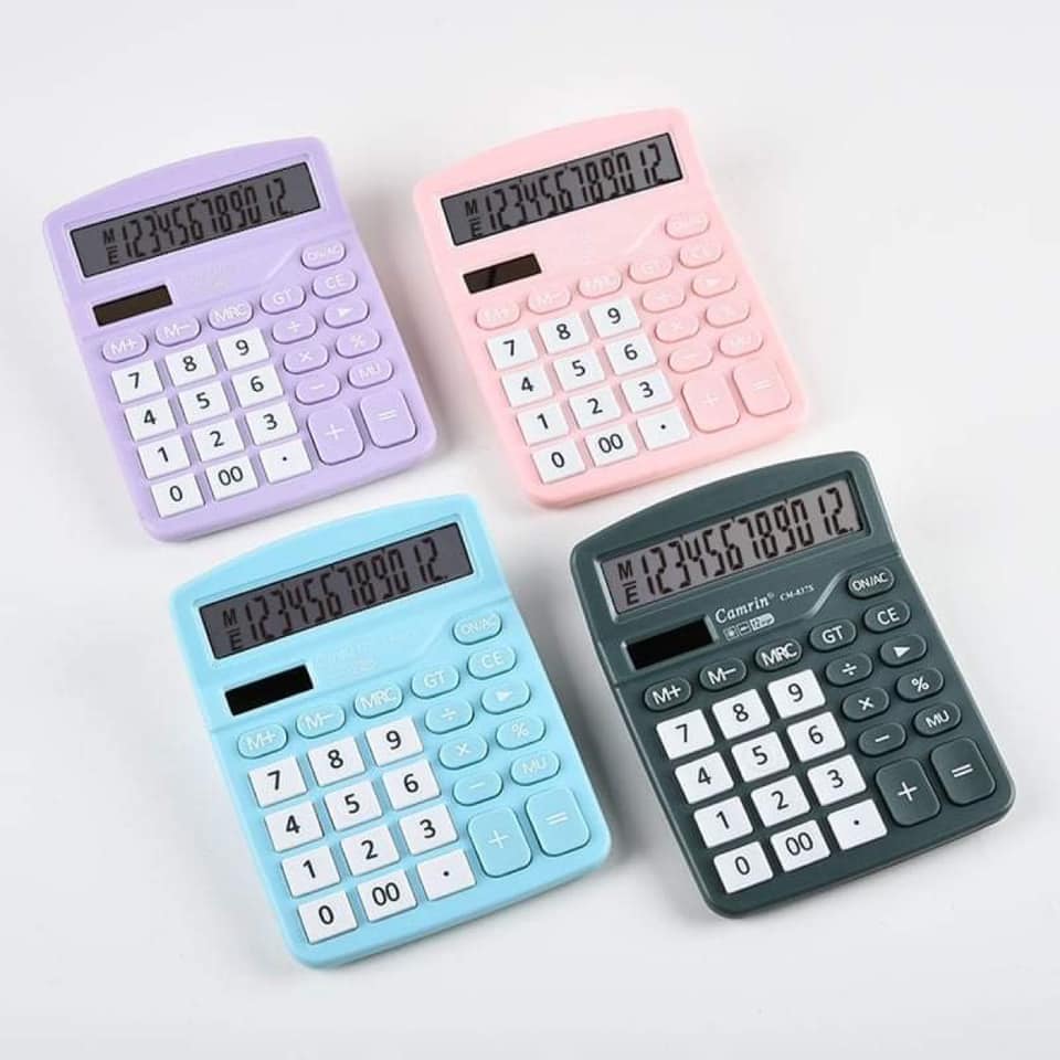 Máy tính cầm tay dexin dx-837b dùng năng lượng mặt trời hoặc pin loại 12 số màu sắc dễ thương