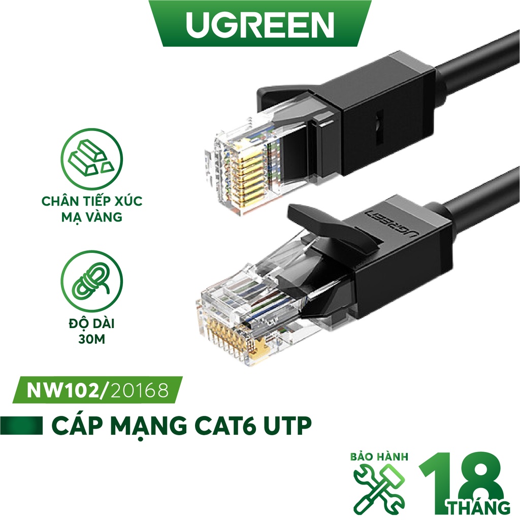 Cáp mạng đúc sẵn Cat6 tròn dài 30m Ugreen 20168 cao cấp