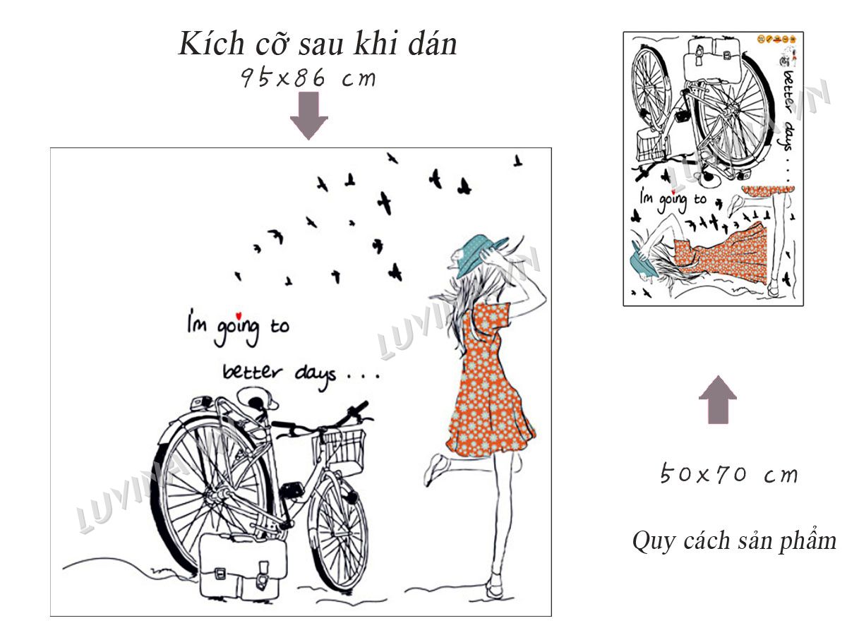 DECAL DÁN TƯỜNG CÔ GÁI XE ĐẠP