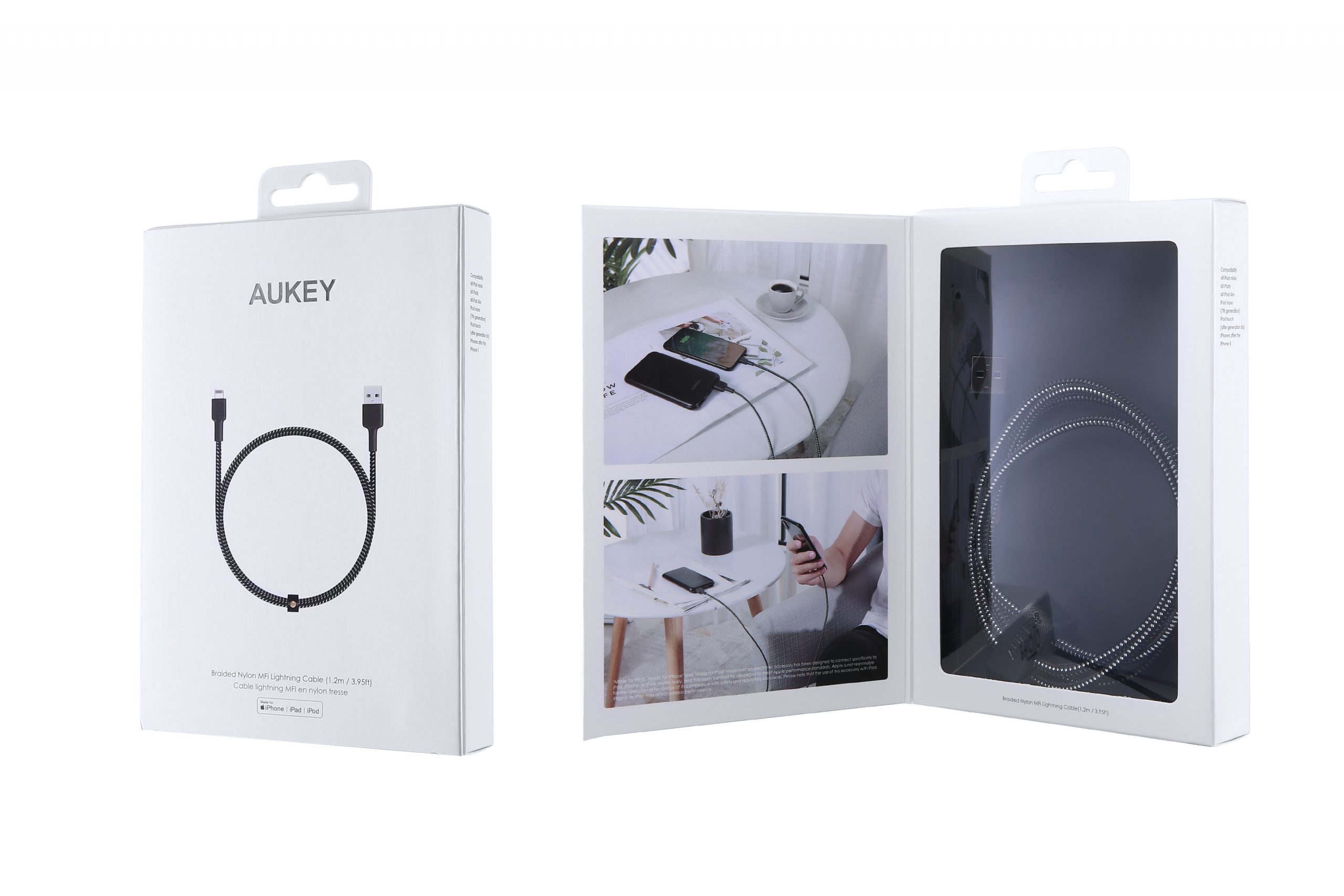 Cáp sạc nhanh cho Iphone hiệu AUKEY CB-BAL3, Nilon, MFI, dài 1.2m