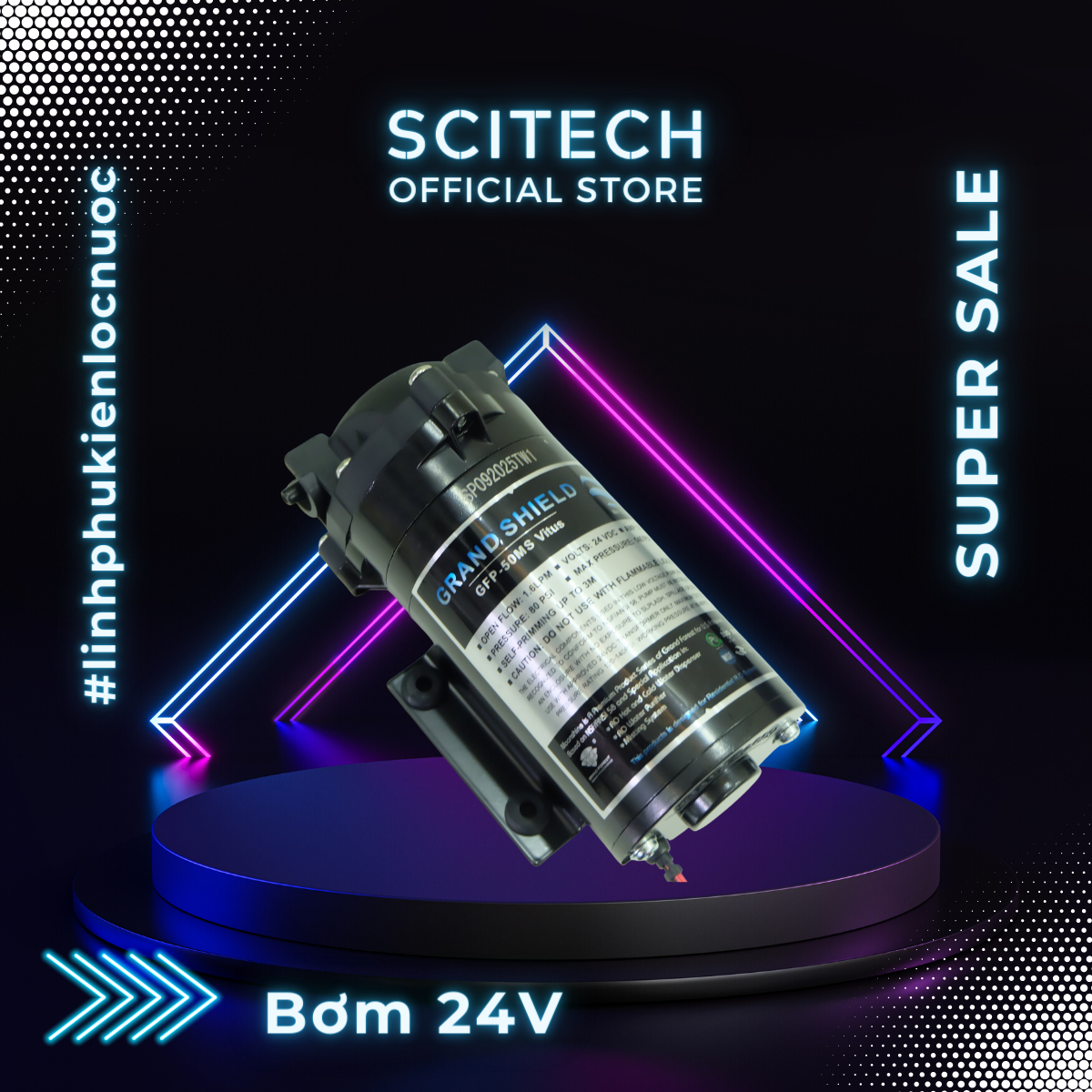 Bơm tăng áp máy lọc nước 24V (Tặng kèm co bơm) - Scitech Water