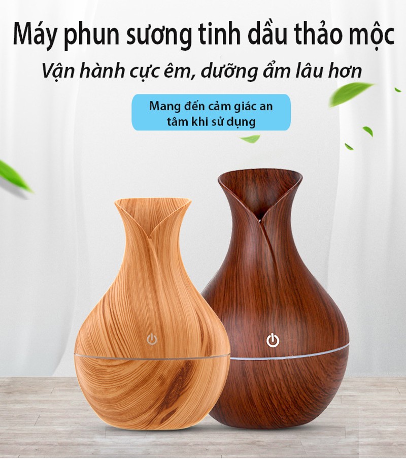 Máy xông tinh dầu bình hoa vỏ giả gỗ