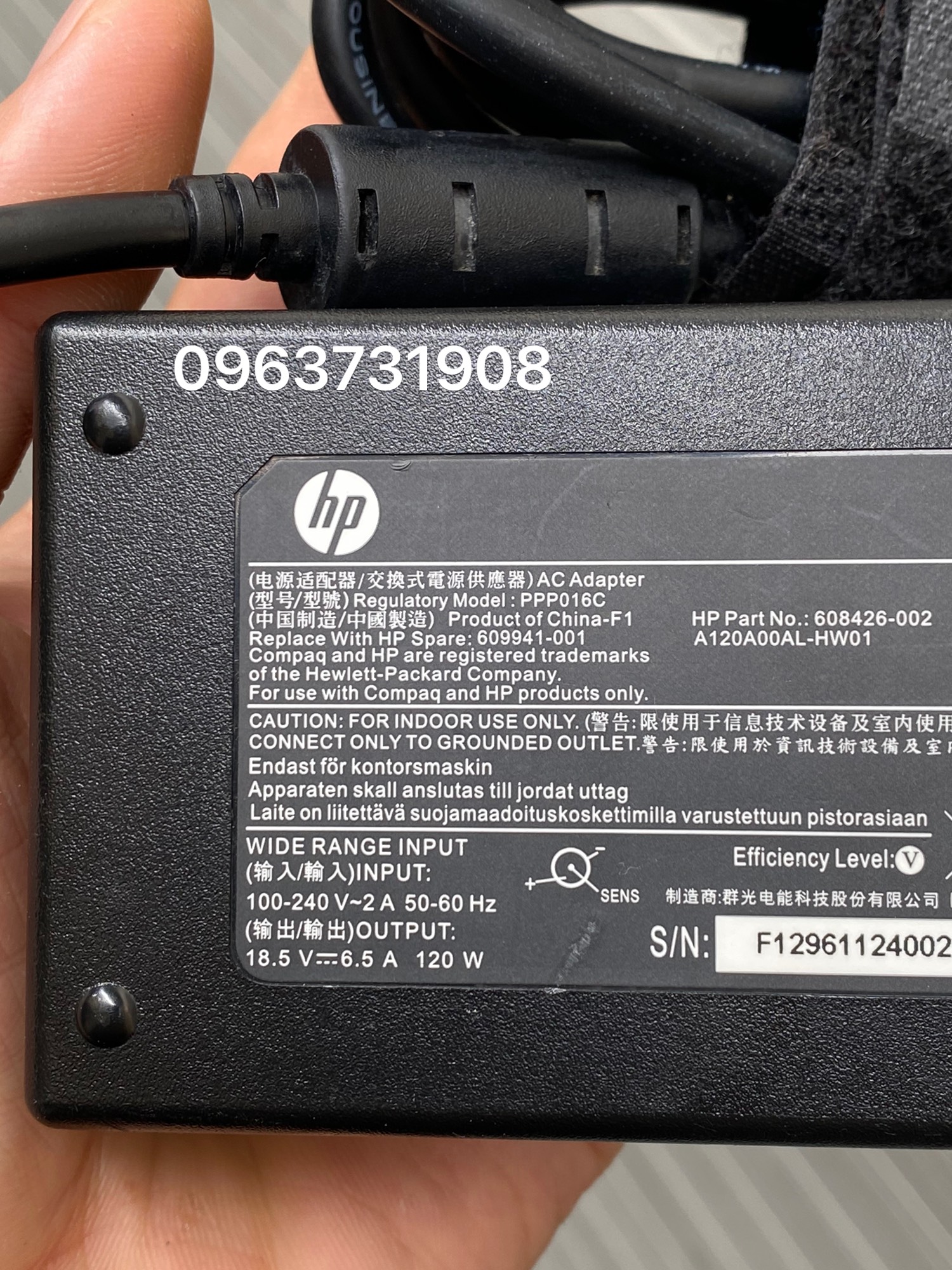 Sạc Laptop HP 18.5V-6.5A 120w zin bóc máy Hp