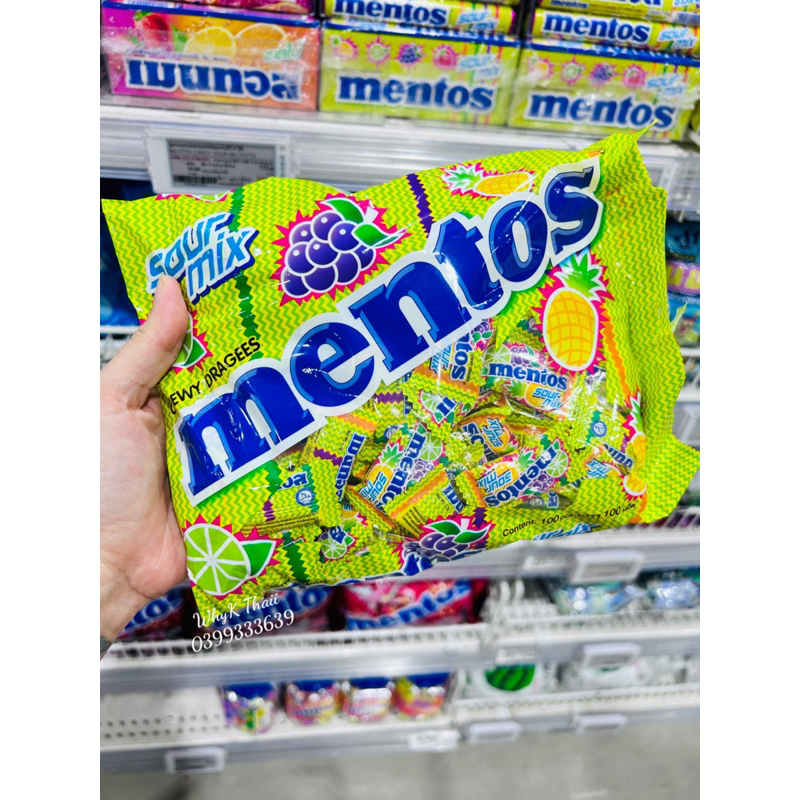Gói kẹo Mentos 100 viên hàng Thái Lan vị coca cola trái cây chua ngọt