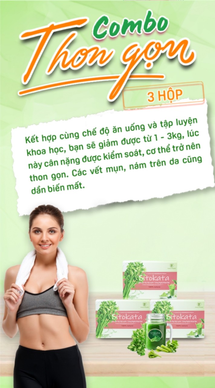 COMBO 2 Hộp Cần Tây SITOKATA - Giảm Cân - Đẹp Da  ( Tặng Kèm chai + Cẩm nang giảm cân )