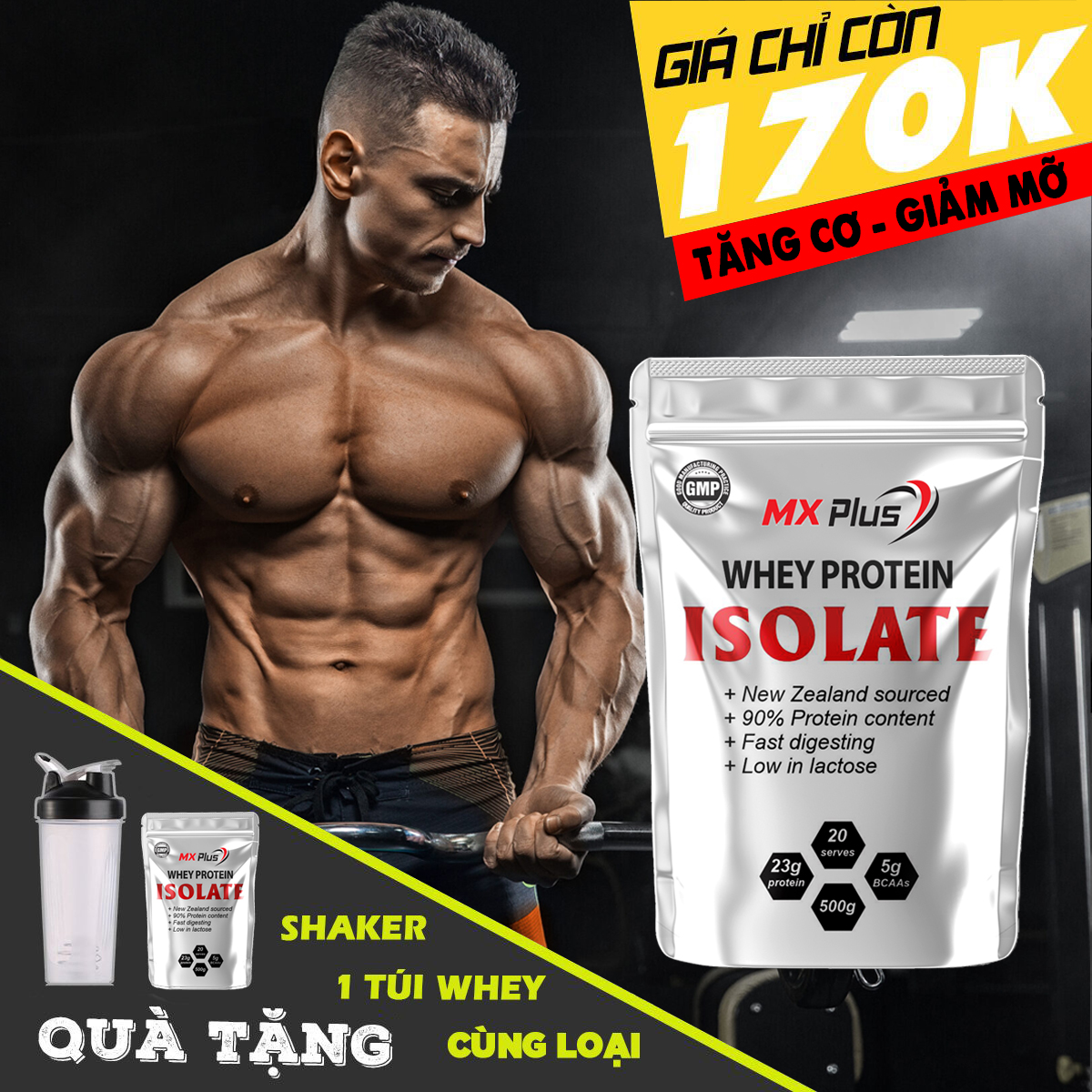 [HCM]Sữa Tăng Cơ - Whey Protein Isolate MX Plus (túi 500gr)