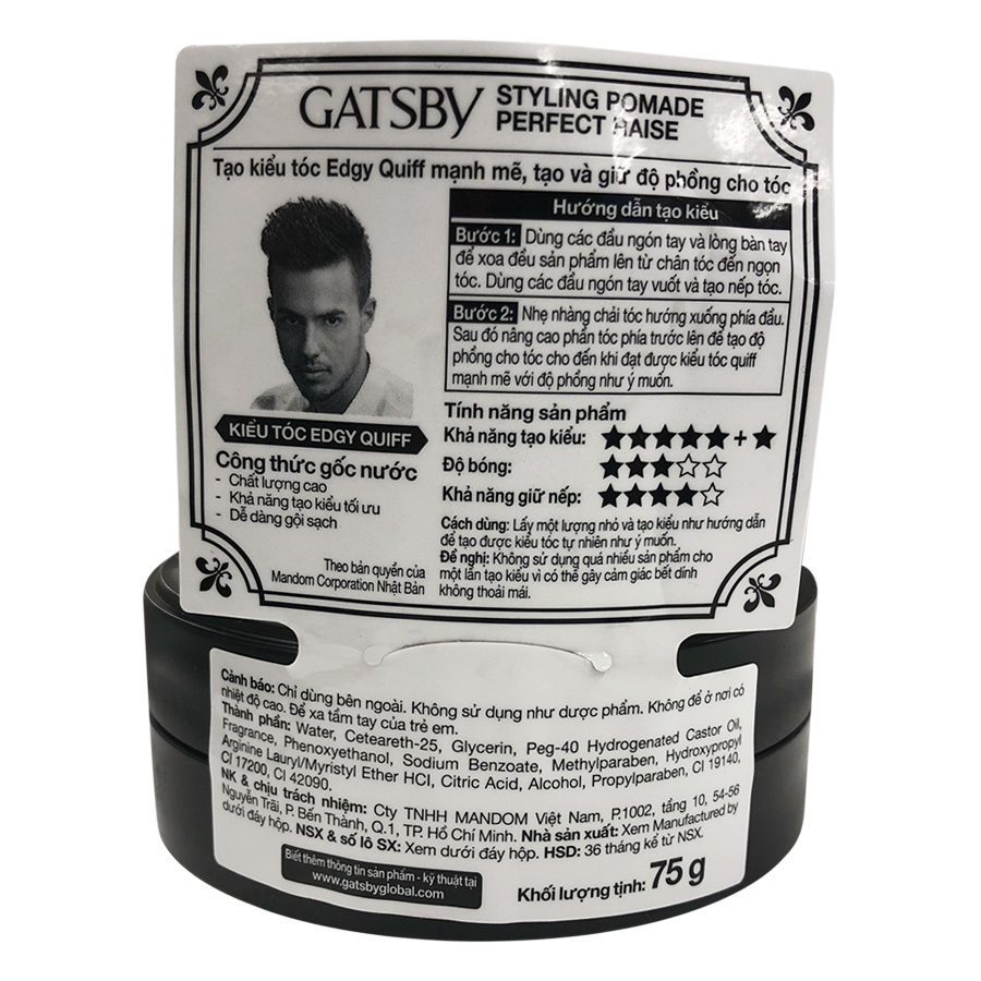 Wax Vuốt Tóc Gatsby Pomade Perfect Raise (75g)