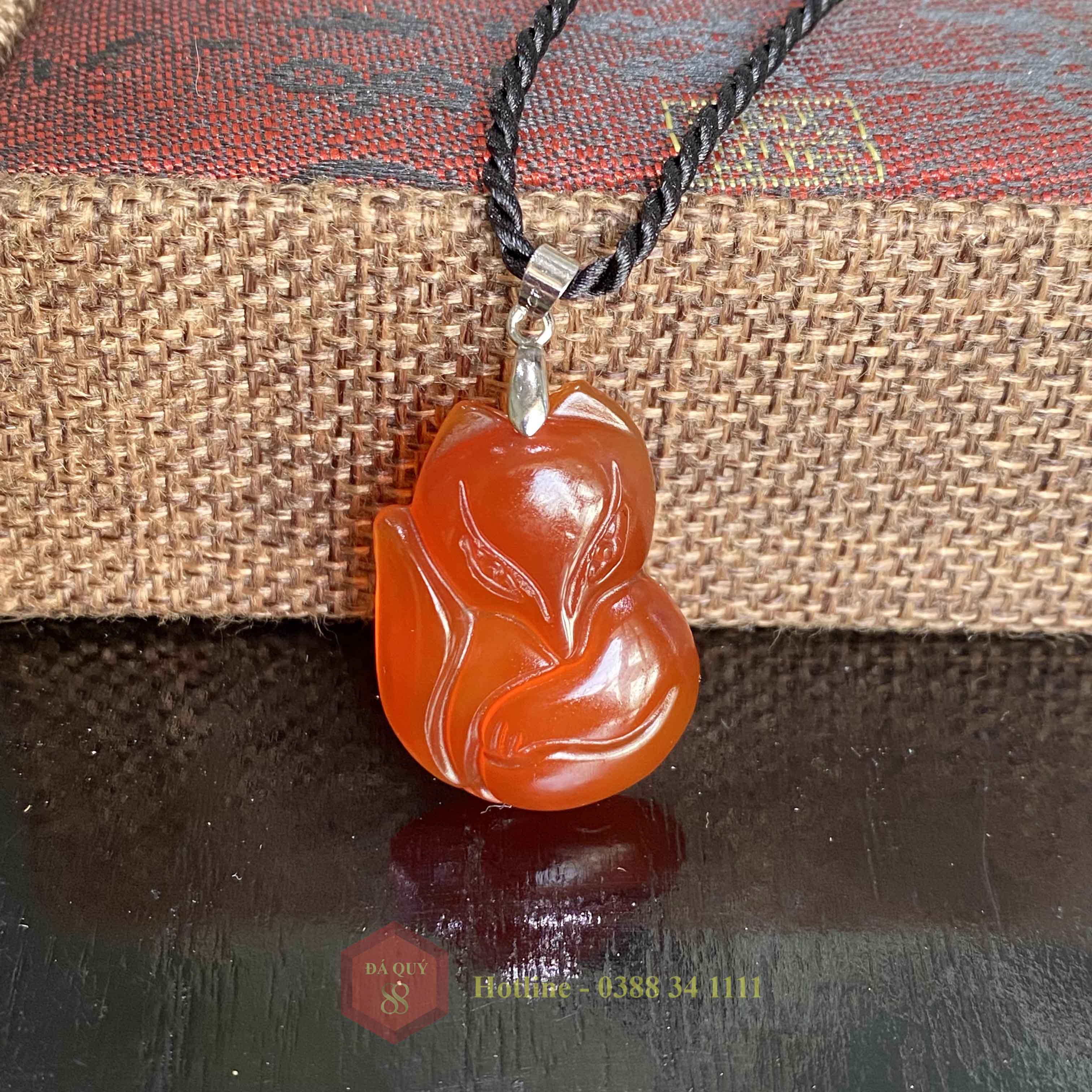 Đây chuyền hồ ly đá ngọc mã não đỏ thiên nhiên bóng đẹp