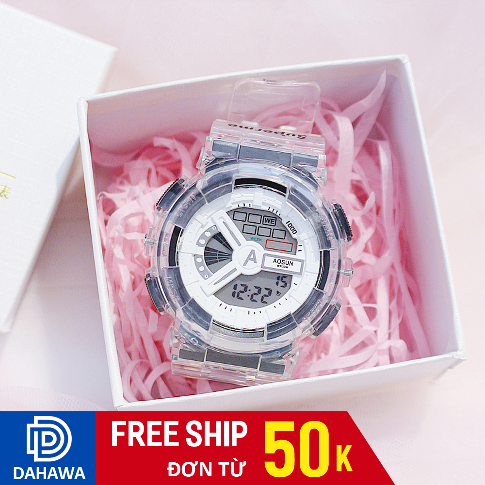 Đồng hồ điện tử nam nữ AOSUN A109 dây nhựa trong siêu bền có đèn led cực đẹp chống nước sinh hoạt  phong cách Hàn Quốc bảo hành 6 tháng