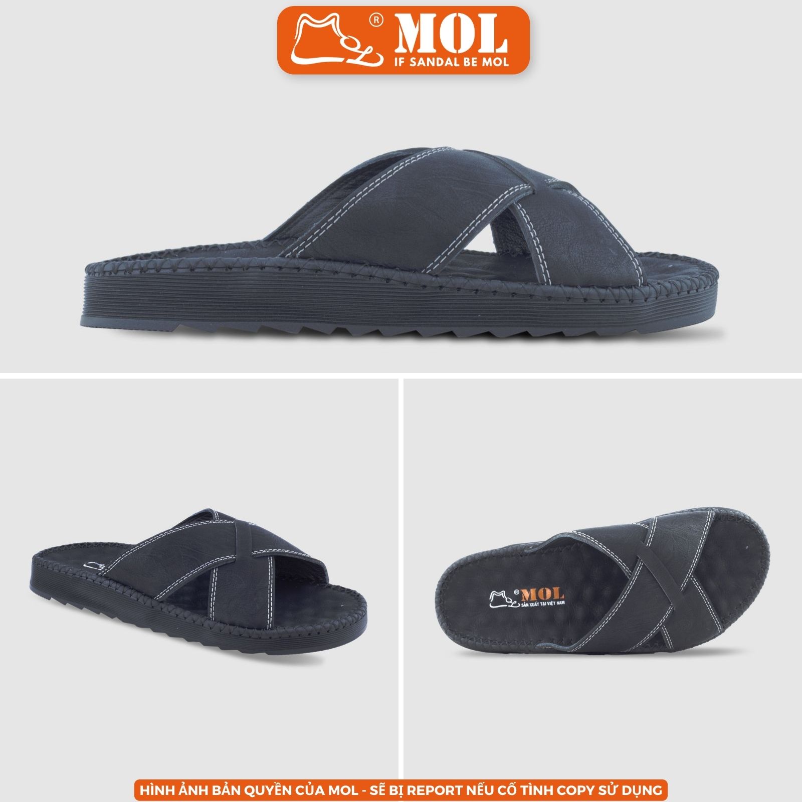 Dép nam quai chéo hiệu MOL da Bò HD4