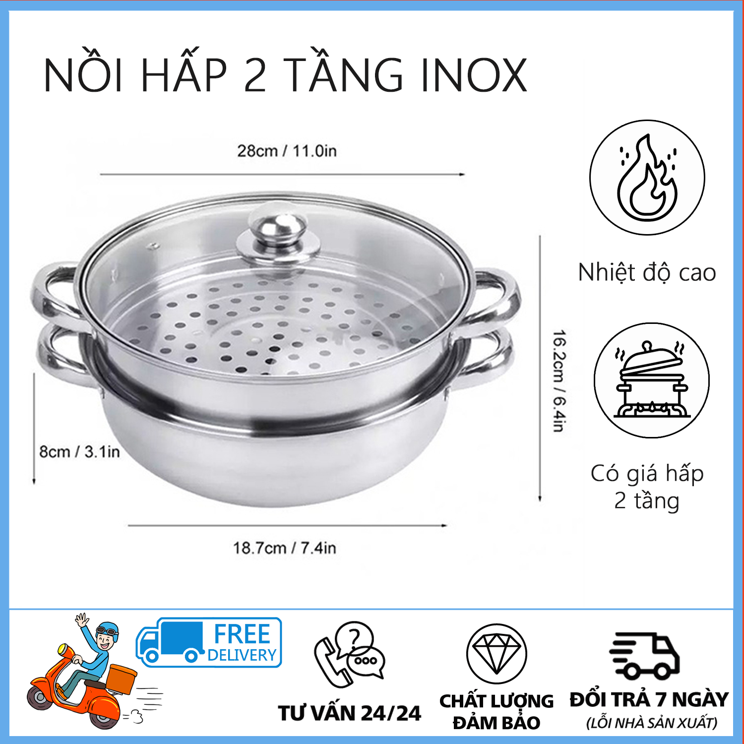 Nồi hấp 2 tầng inox - Xửng hấp, Cách nấu nồi lẩu hải sản, TÌM MUA bộ nồi gấp 2 tầng 28cm - Vung kính tiện dụng, chất liệu inox 304 cao cấp, NỒI HẤP INOX 2 TẦNG ĐA NĂNG - NỒI HẤP KIÊM NẤU LẨU