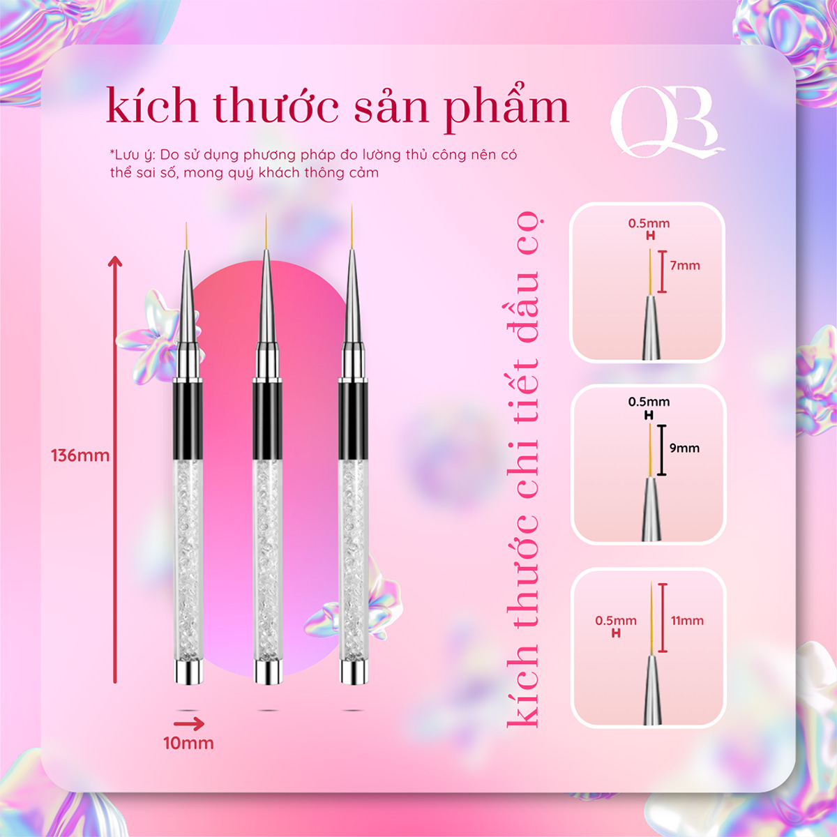 Cọ vẽ móng (cọ tóc) cọ nét cán đá kích cỡ 7mm, 9mm, 11mm tùy chọn