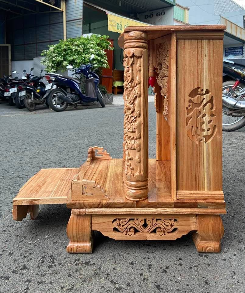 Bàn thờ thần tài gỗ xoan có cột 48 X 68CM ( Hàng đẹp )