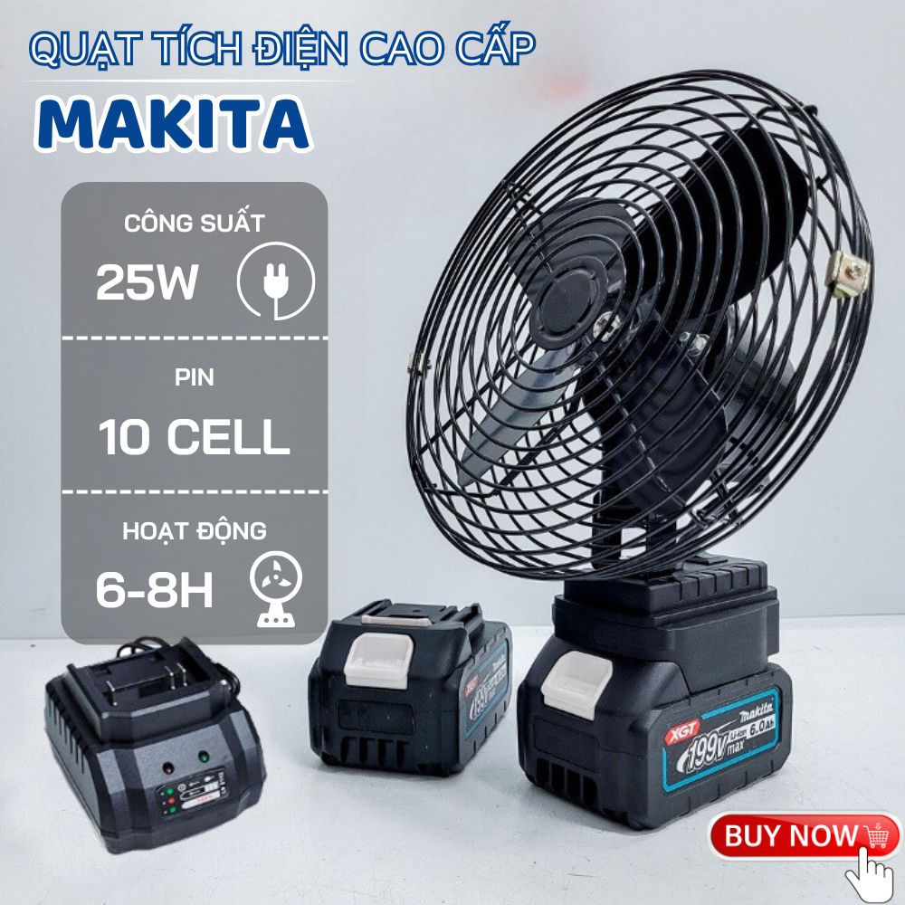  Quạt Tích Điện Pin 10 Cell Dùng Liên Tục 8H Quạt Pin Makita Quạt Để Bàn Tích Điện 2 Cấp Độ Gió Siêu Mát - Quạt Tích Điện Lõi Đồng Cao Cấp 