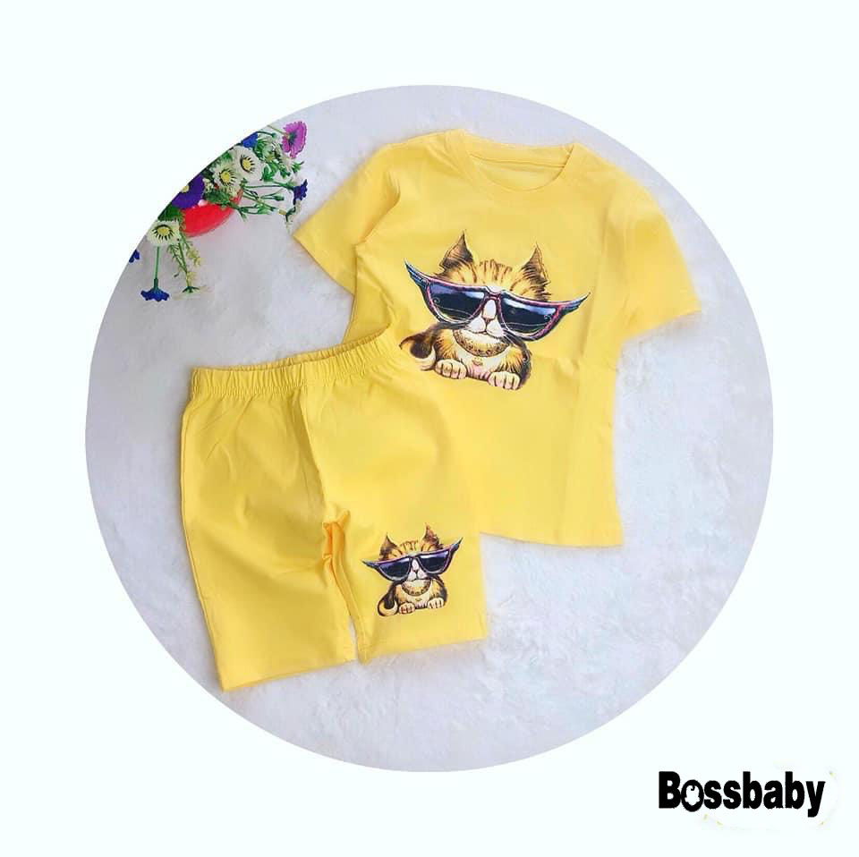 Bộ quần áo set đồ bé gái sành điệu Đồ bộ cho bé gáibộ đồ cho bé hinh in mèo mắt kinh xinh sắn cho bé từ 6-28kg.bdbg22.