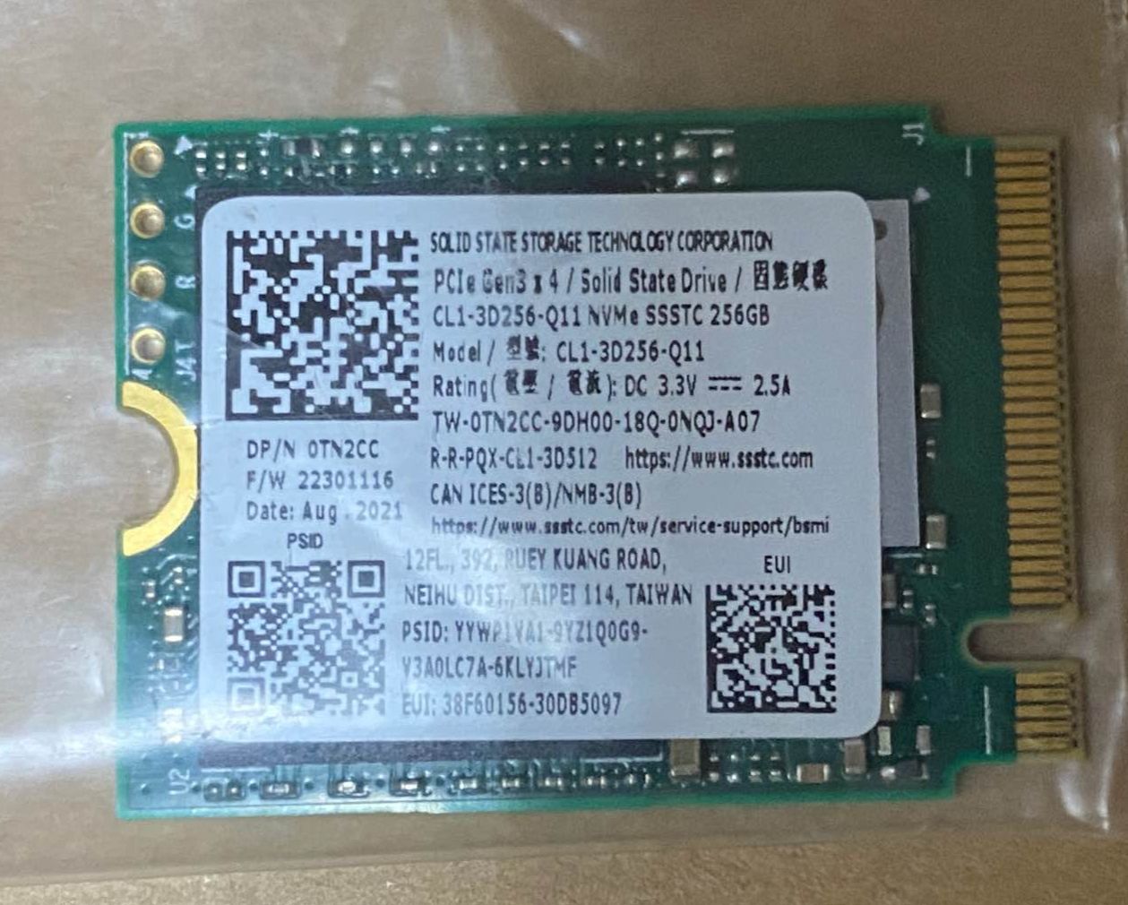 Ổ ssd 256gb chuẩn m.2 nvme 2230 tháo máy mới
