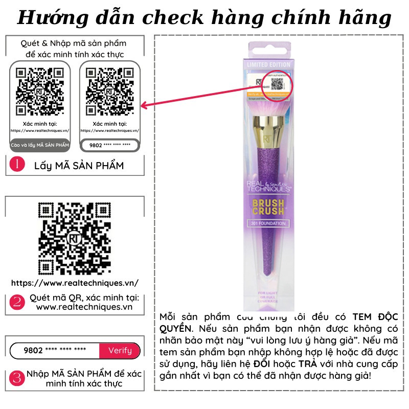 Cọ Đánh Nền - REAL TECHNIQUES Brush Crush 301 Foundation