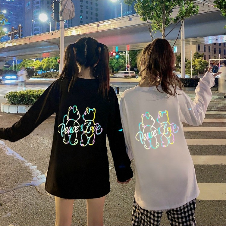 [HCM]Áo thun nữ nam form rộng tay lỡ Unisex Gấu PEAN LOVE phản quang dễ thương